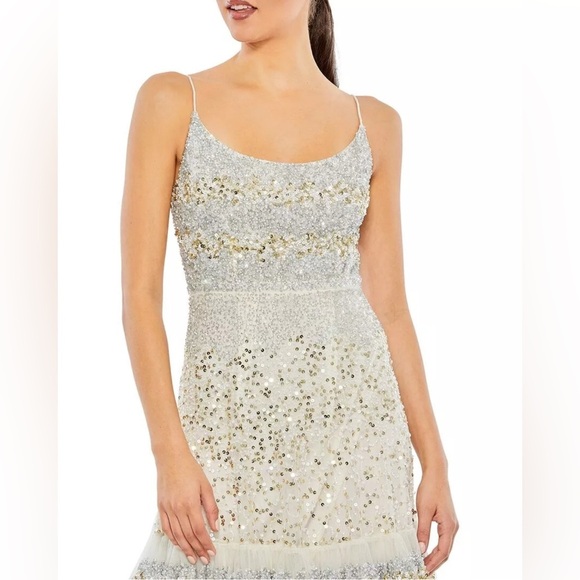 Mac Duggal NWT Champagne Ivory Tiered Sequin Embellished Midi Dress Sz 8 #10883 - Picture 3 of 14